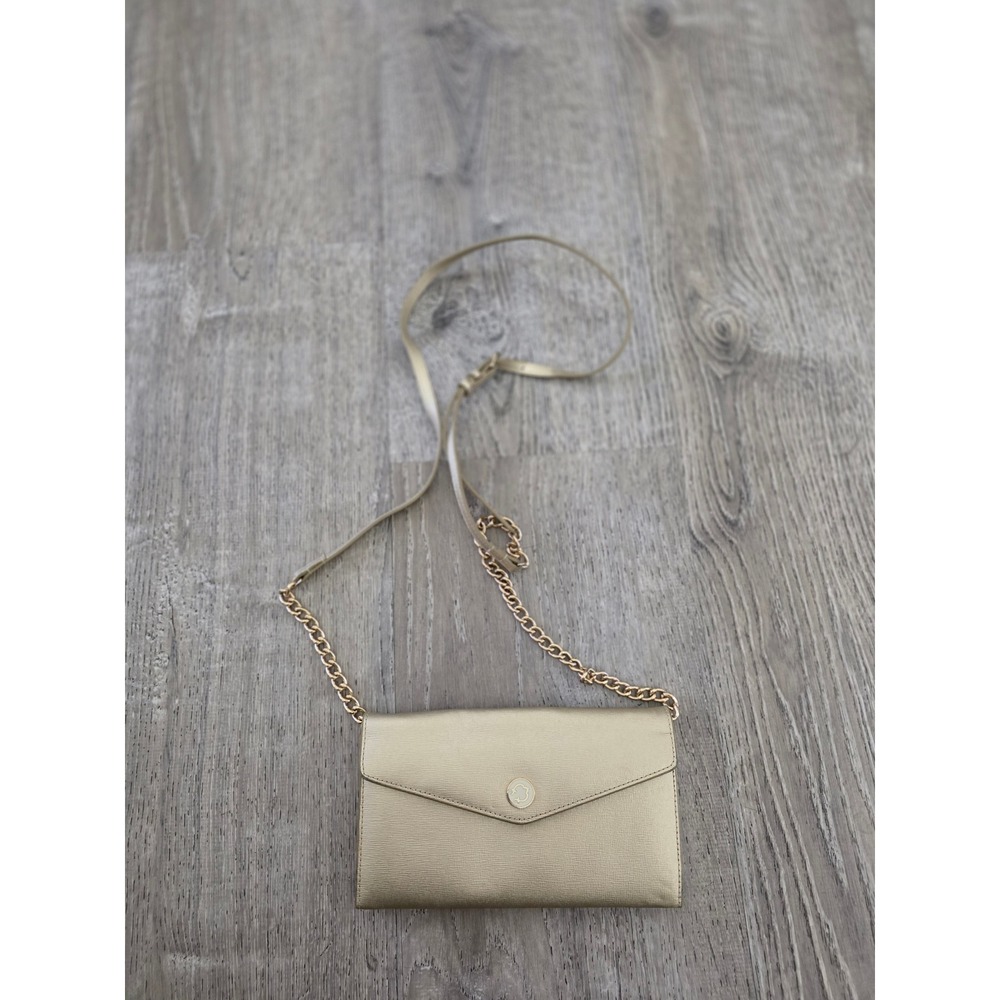 Metallic Gold Saffiano Leather‎ Wallet on Chain Crossbody Bag